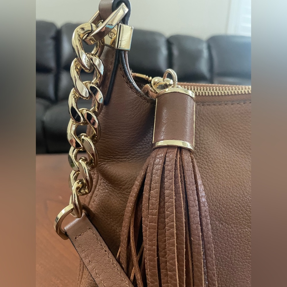 Michael Kors Pebbled Leather Tassel Crossbody Bag Brown - Picture 3 of 5